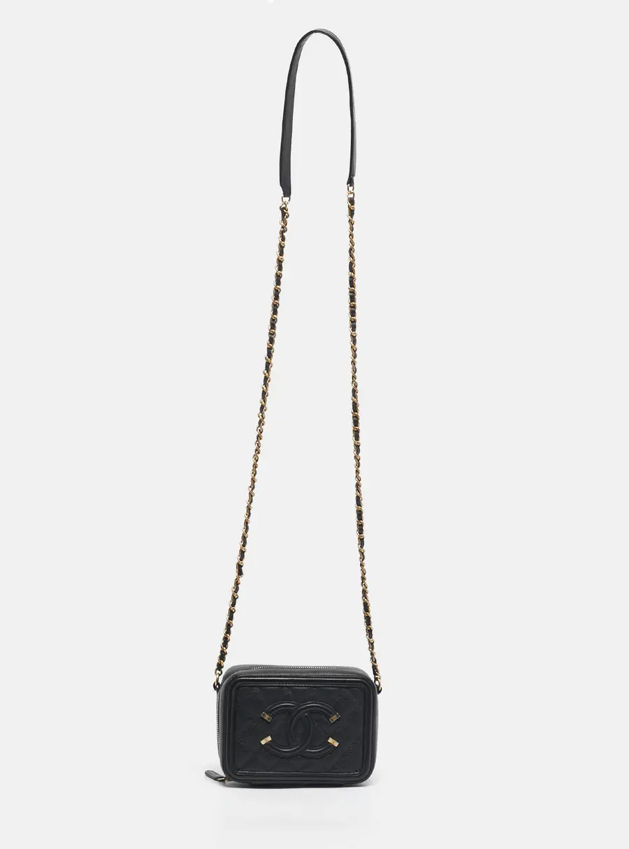 Chanel Black Quilted Caviar Leather CC Filigree Vanity Bag