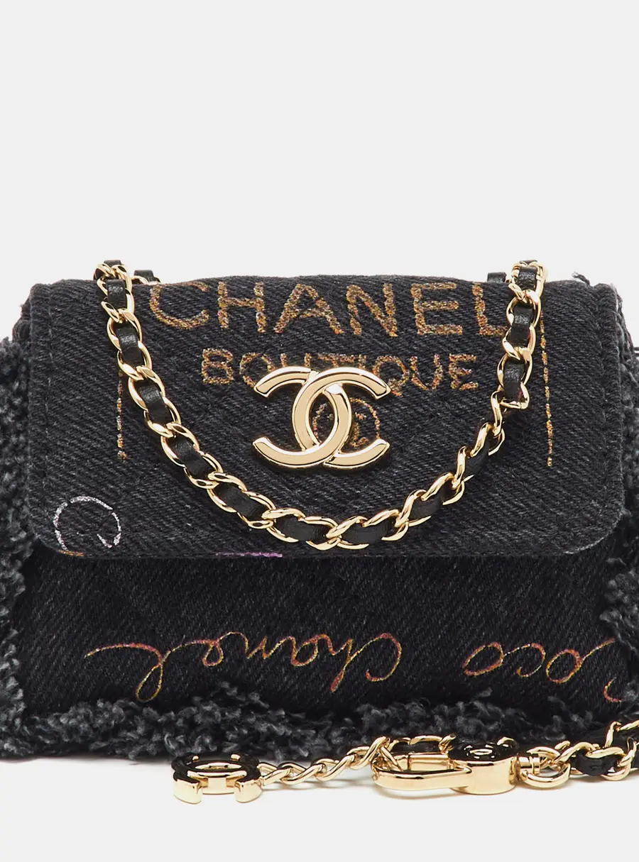 Chanel Black Denim Mood Convertible Chain Clutch