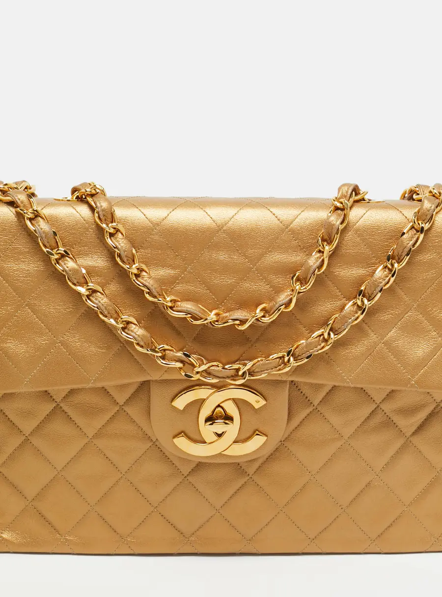 Chanel Gold Quilted Leather Vintage Classic Single Flap Bag