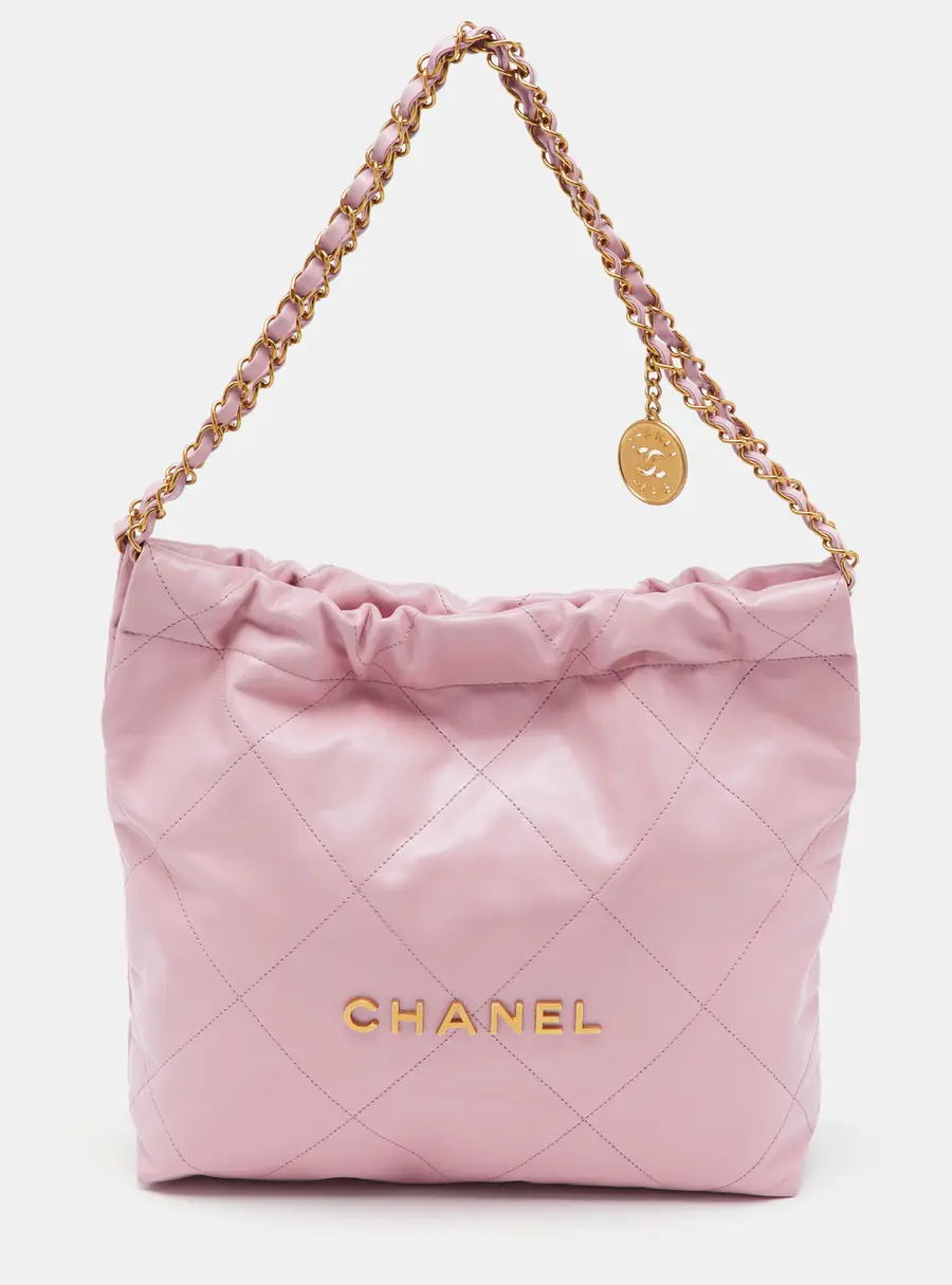 Chanel Light Pink Quilted Shiny Leather Small 22 Bag