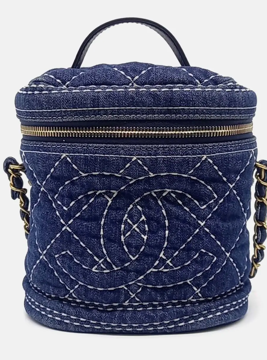 Chanel Vanity Case Small Blue Denim Top Handle Bag