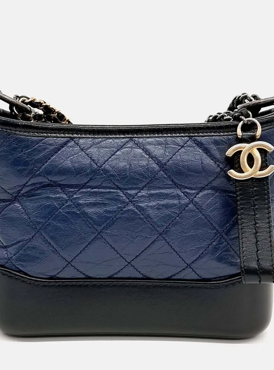 Chanel Gabrielle Small Navy Blue Calfskin Leather Hobo Bag