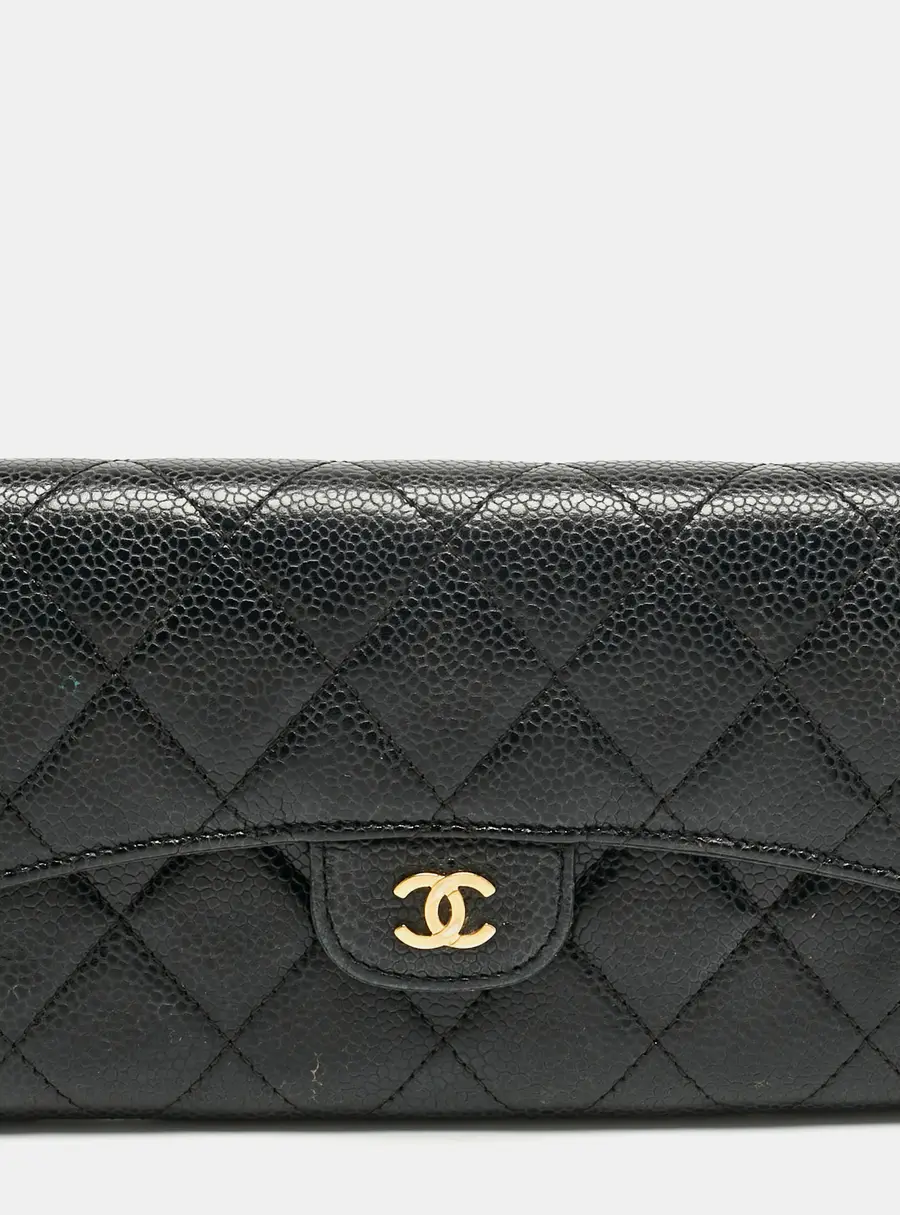 Chanel Black Quilted Caviar Leather Classic L Flap Wallet