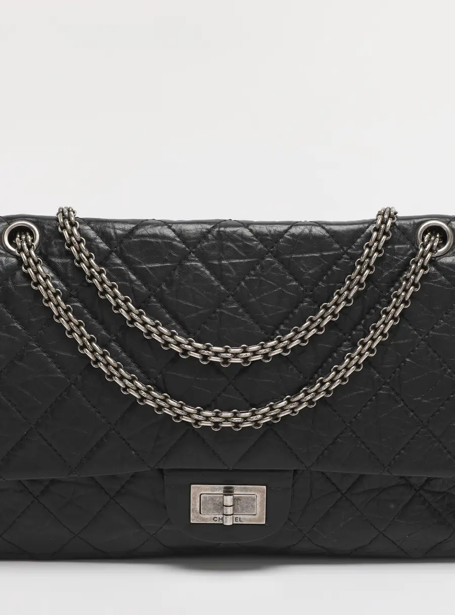 Chanel Black Quilted Aged Leather Classic 227 Reissue 2.55 Flap Bag