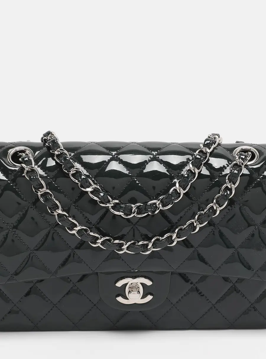 Chanel Green Quilted Patent Leather Medium Classic Double Flap Bag