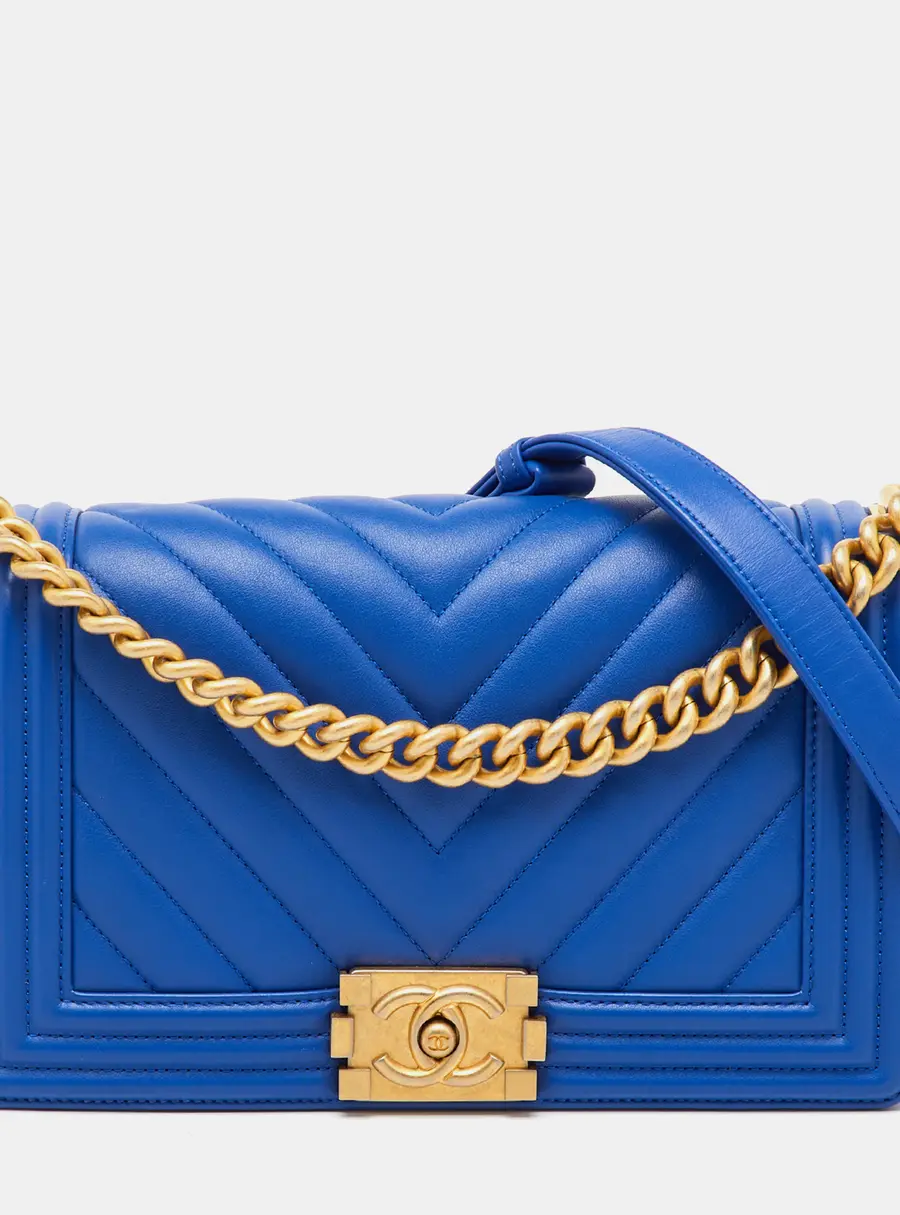 Chanel Boy Medium Blue Leather Shoulder Bags