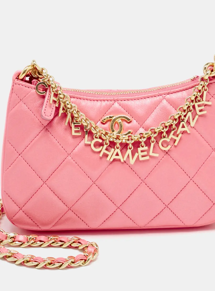 Chanel Metallic Pink Quilted Leather Charms Hobo