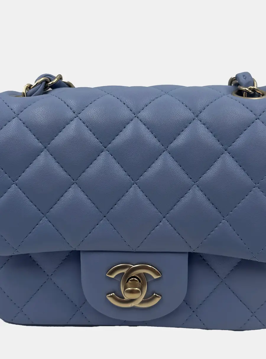 Chanel Classic Single Flap Mini Blue Leather Shoulder Bag