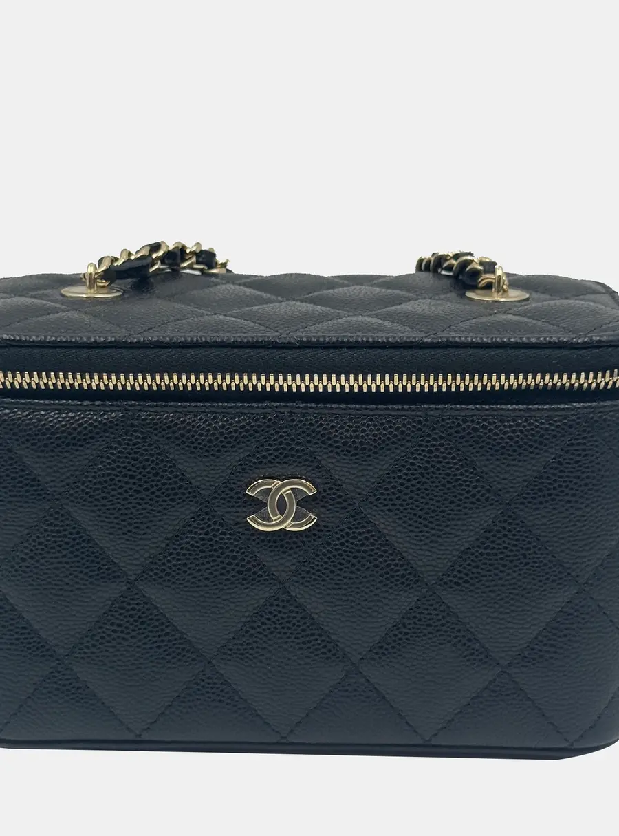 Chanel Classic Vanity Case with Chain Quilted Caviar Small Black Grained Calfskin Leather Crossbody Bag