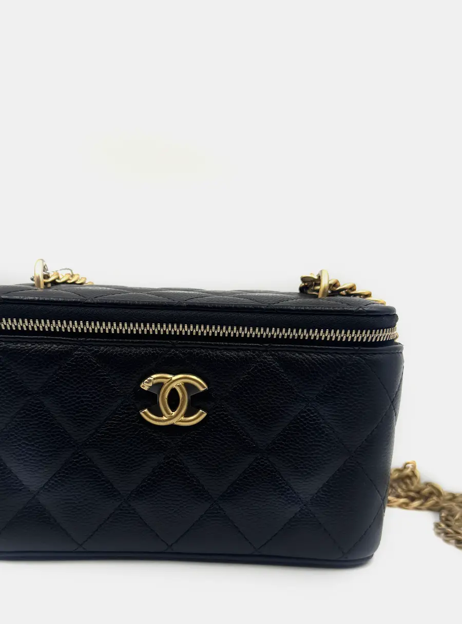 Chanel Vanity with Heart Adjustable Chain Small Black Caviar Grained Calfskin Leather Crossbody Bag