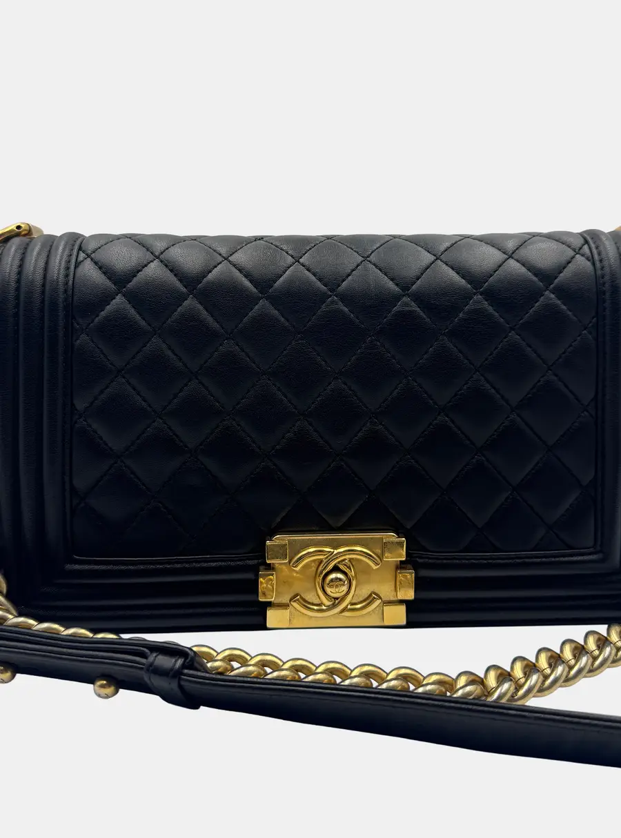 Chanel Boy Old Medium Black Quilted Lambskin Leather Shoulder Bag