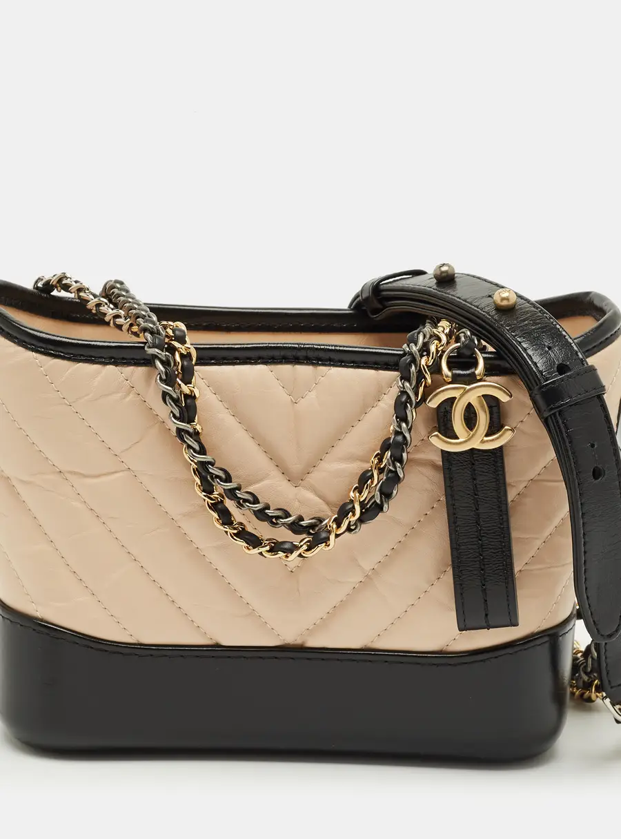 Chanel Beige/Black Quilted Aged Leather Small Gabrielle Hobo