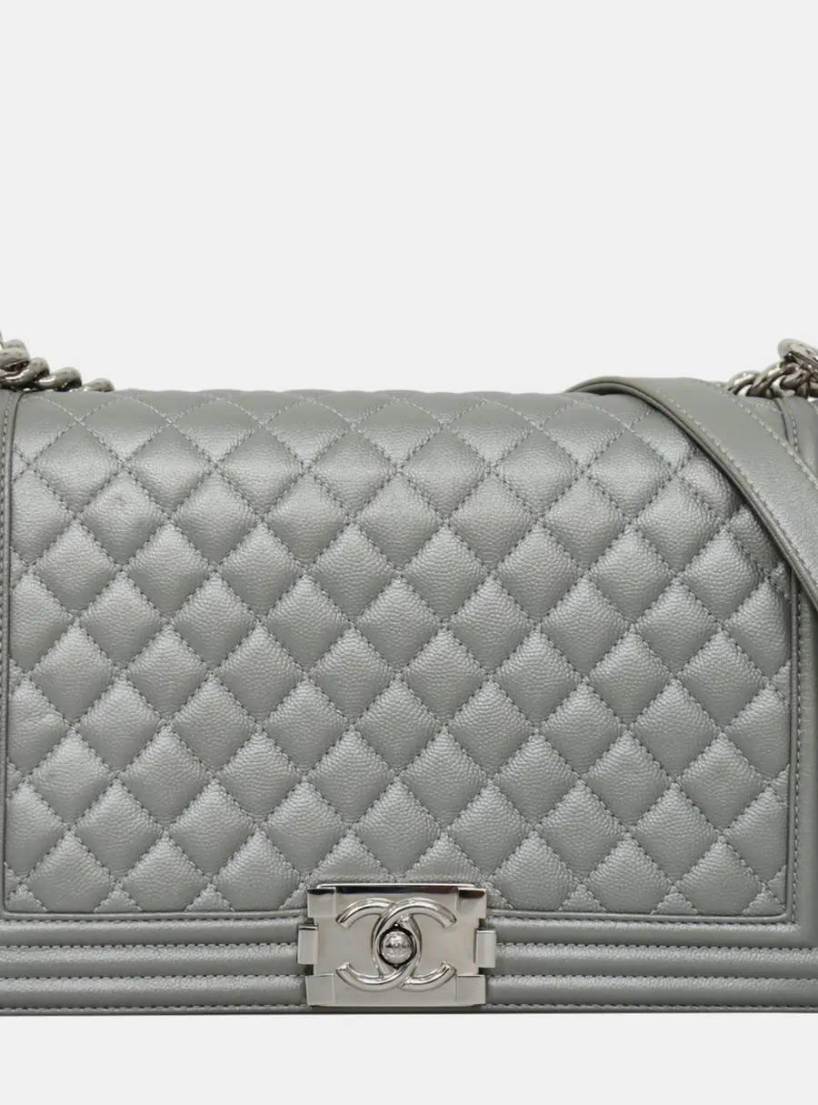 Chanel Boy New Medium Grey Grained Calfskin Leather Shoulder Bag