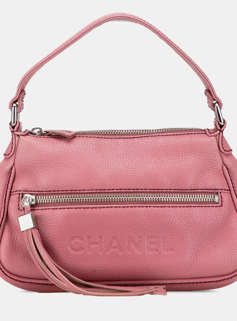 Chanel LAX Medium Pink Calfskin Leather Front Pocket Shoulder Bag