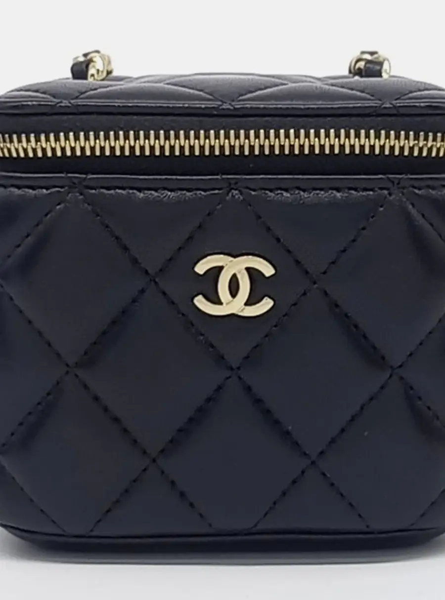 Chanel Classic Mini Vanity Black Lambskin Leather Crossbody Bag
