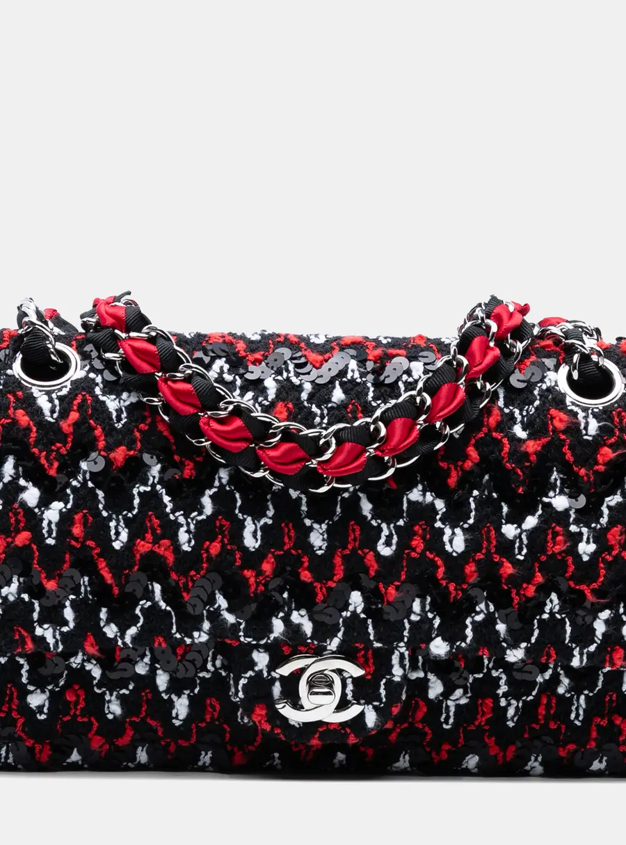 Chanel Medium Classic Sequined Tweed Double Flap Shoulder Bag