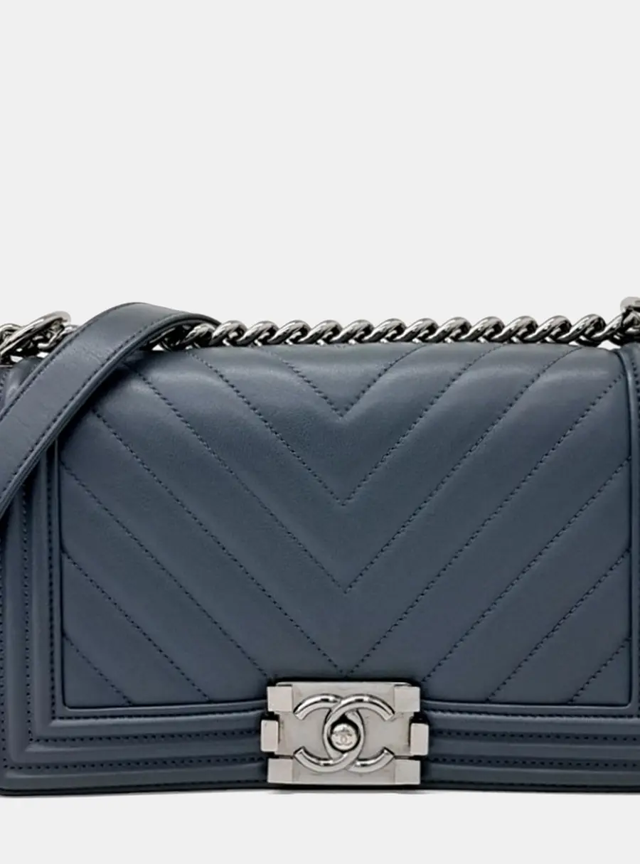 Chanel Boy Old Medium Blue Calfskin Leather Shoulder Bag