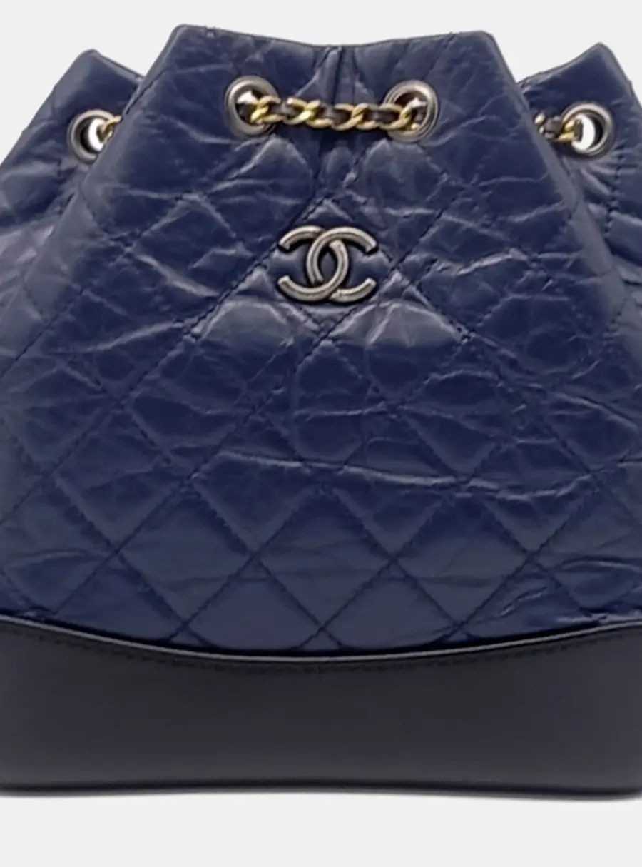 Chanel Gabrielle Small Blue Distressed Calfskin Leather Backpack Bag