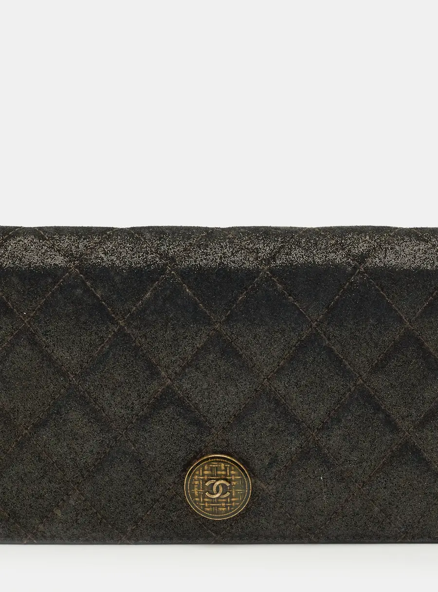 Chanel Black/Gold Quilted Suede Paris Edinburgh Long Wallet