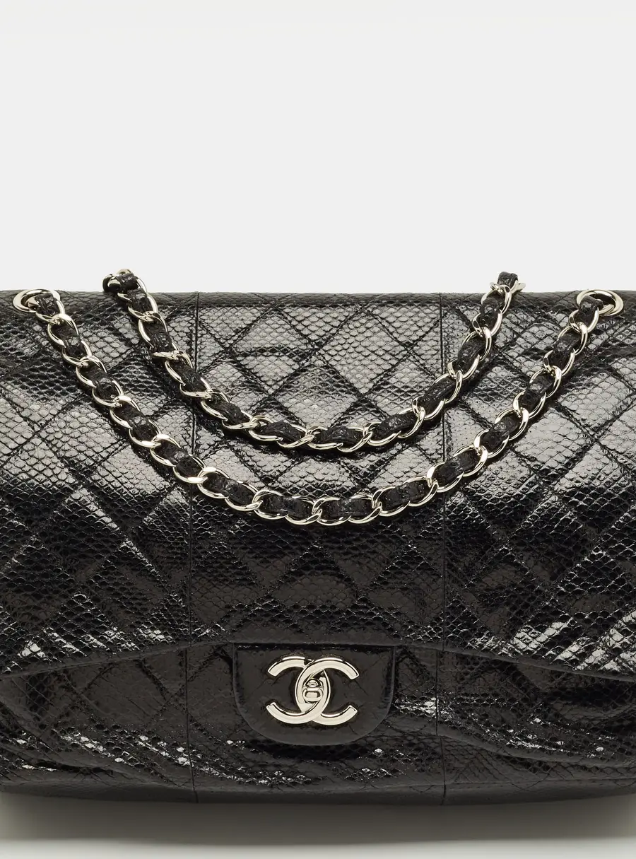 Chanel Black Quilted Karung Maxi Classic Double Flap Bag