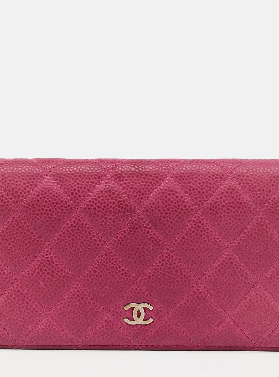 Chanel Pink Quilted Caviar Leather L Yen Long Wallet