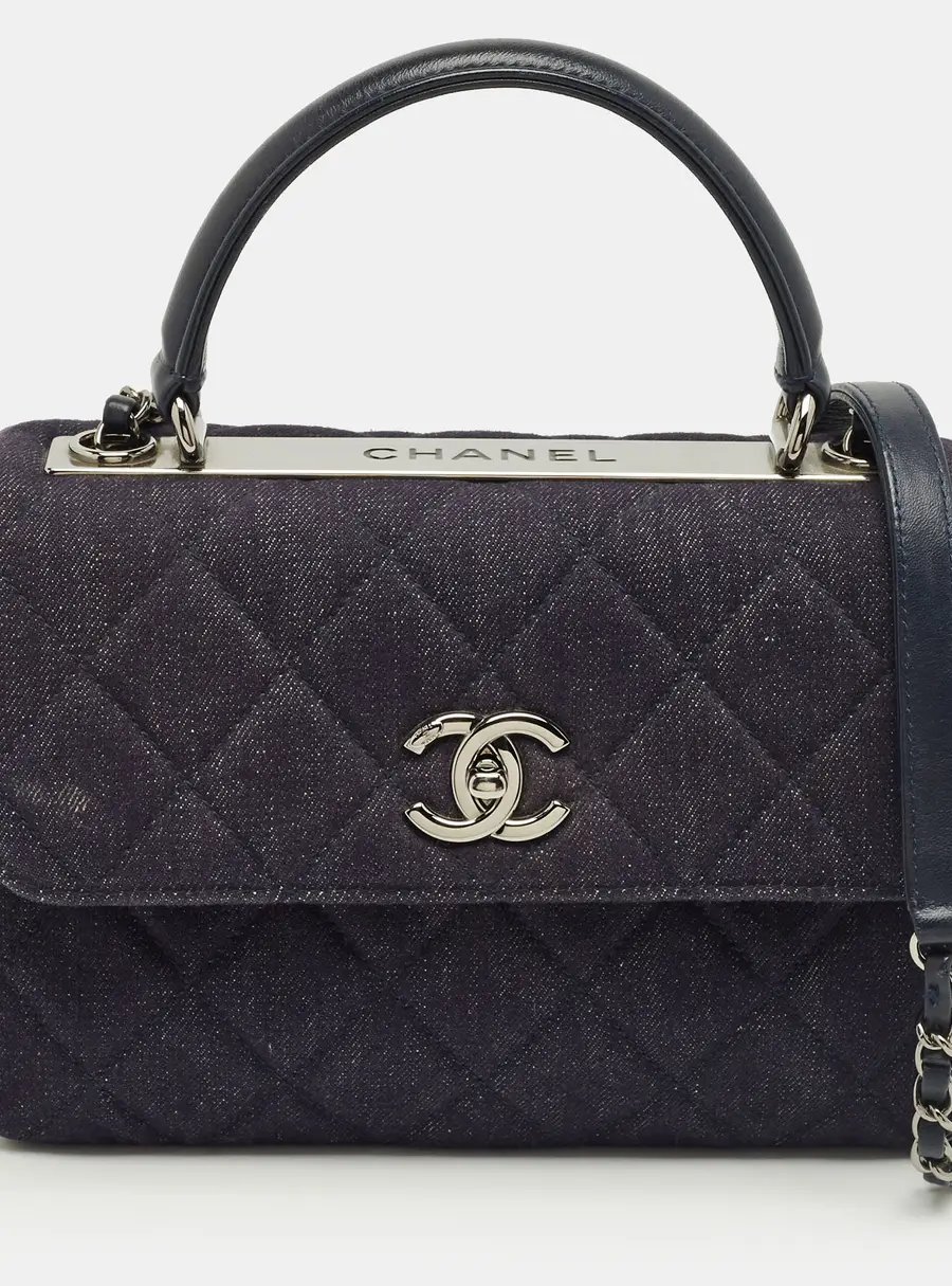 Chanel Trendy CC Navy Blue Denim and Leather Top Handle Bags