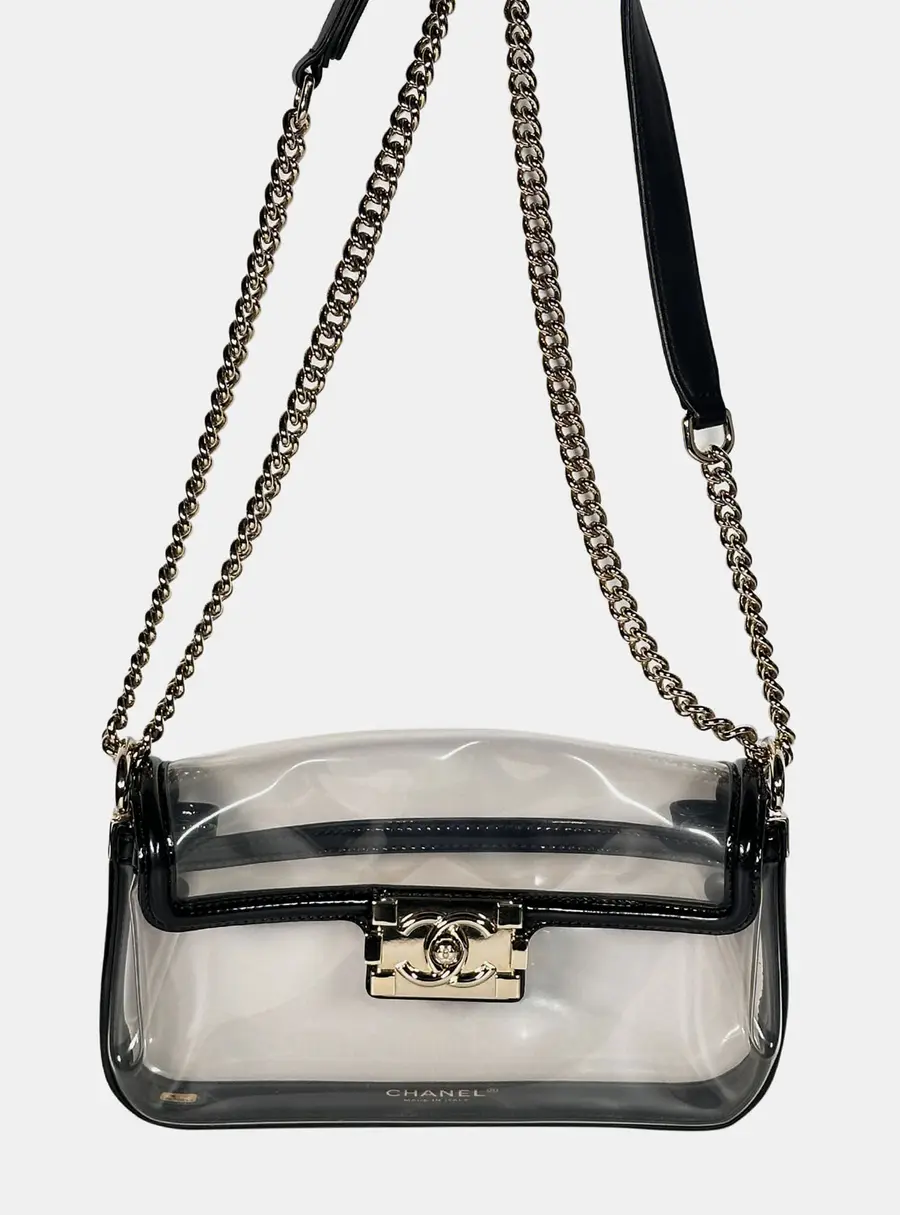Chanel Naked Sand by the Sea Small Clear Vinyl Patent Leather Shoulder Bag