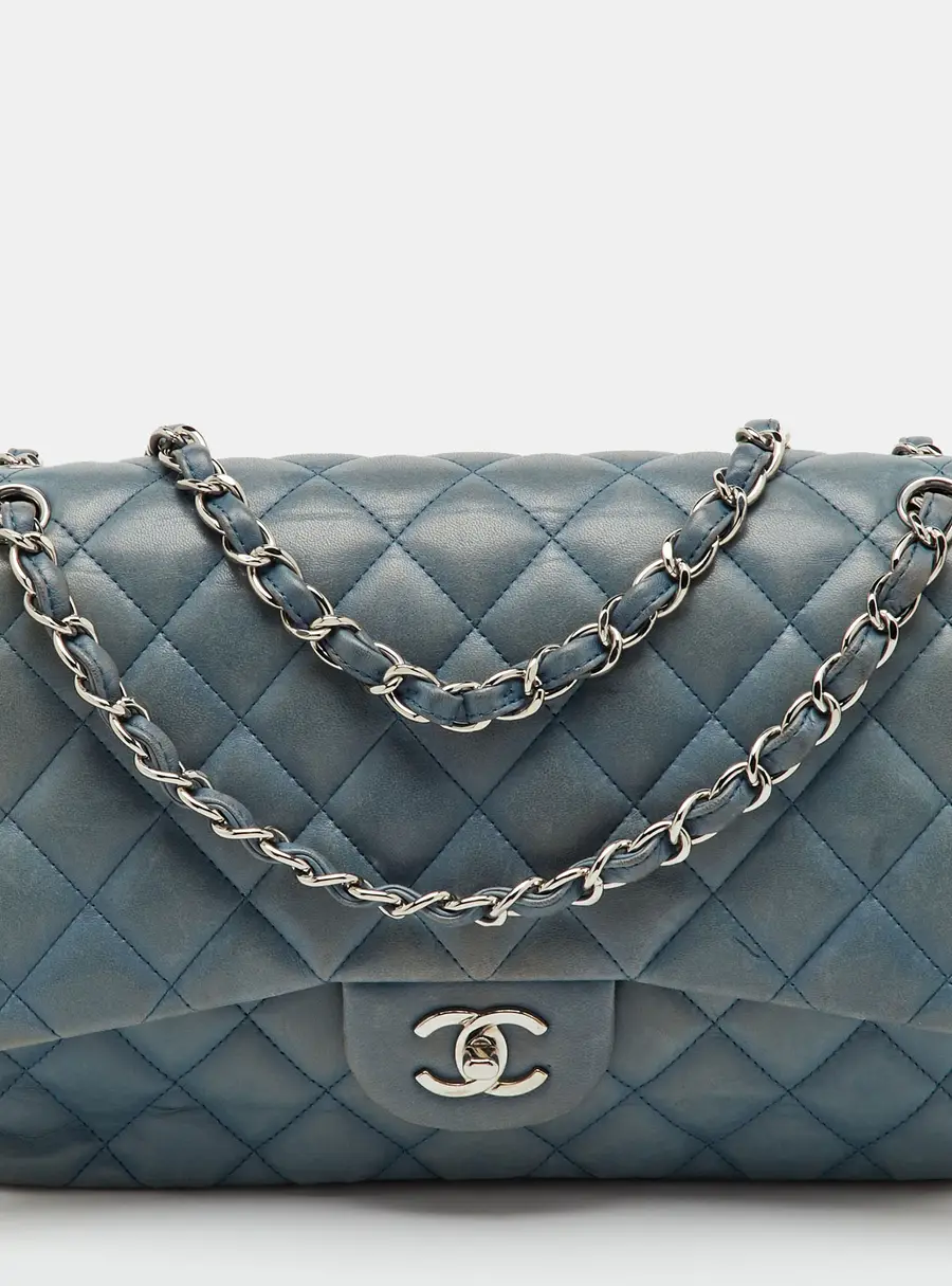 Chanel Blue Quilted Leather Jumbo Classic Double Flap Bag
