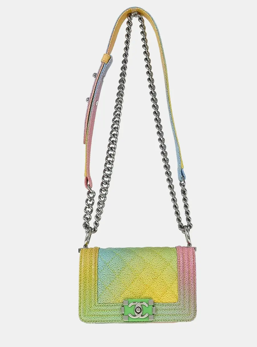 Chanel Boy Mini Multicolor Caviar Grained Calfskin Shoulder Bag