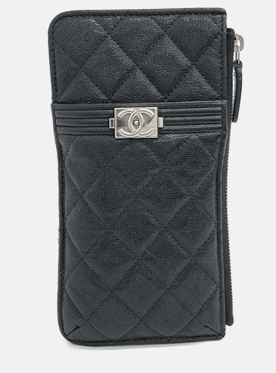 Chanel Boy Black Grained Calfskin Leather Phone Holder Bag