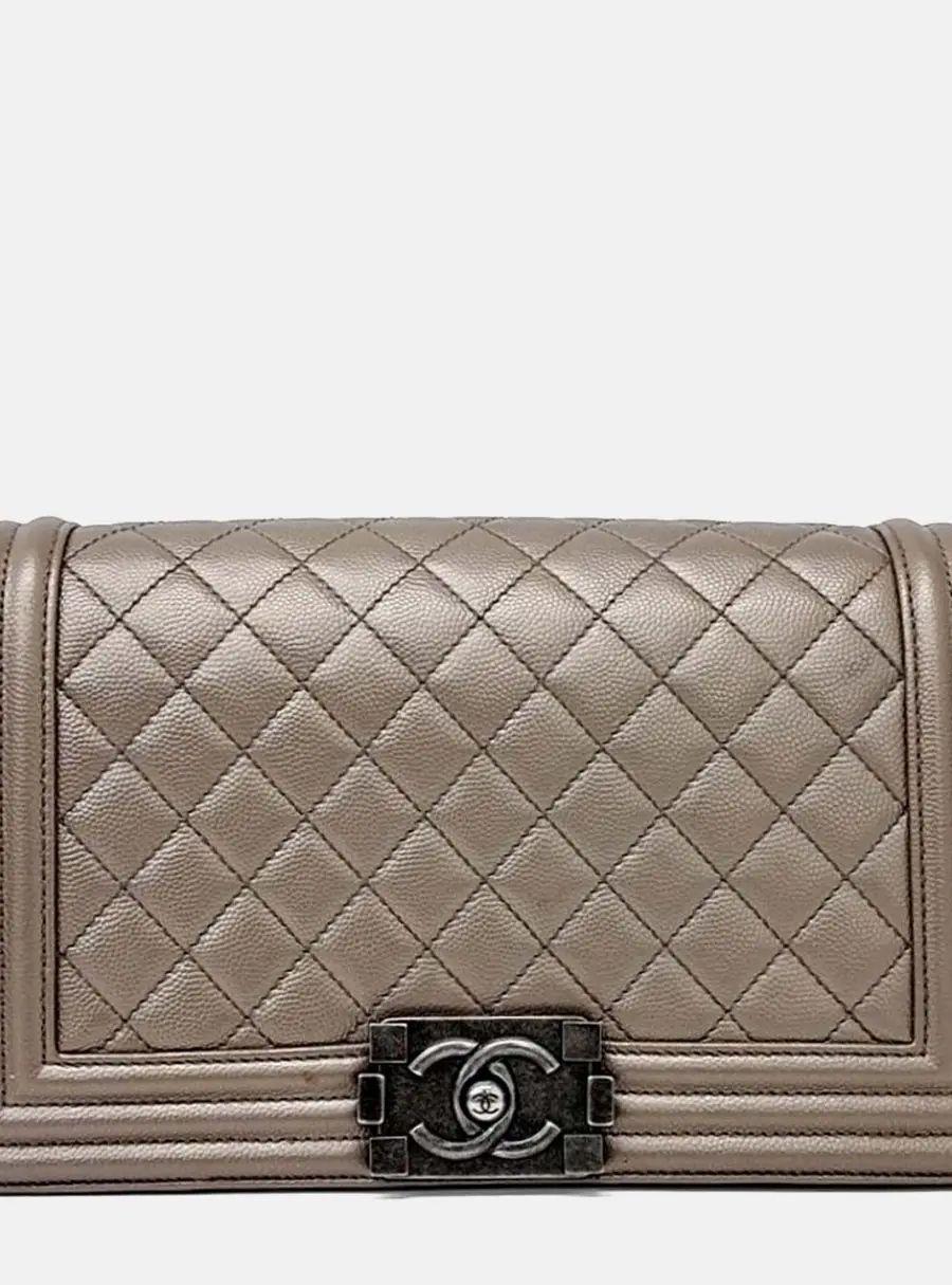 Chanel Boy Medium Bronze Metallic Caviar Leather Shoulder Bag