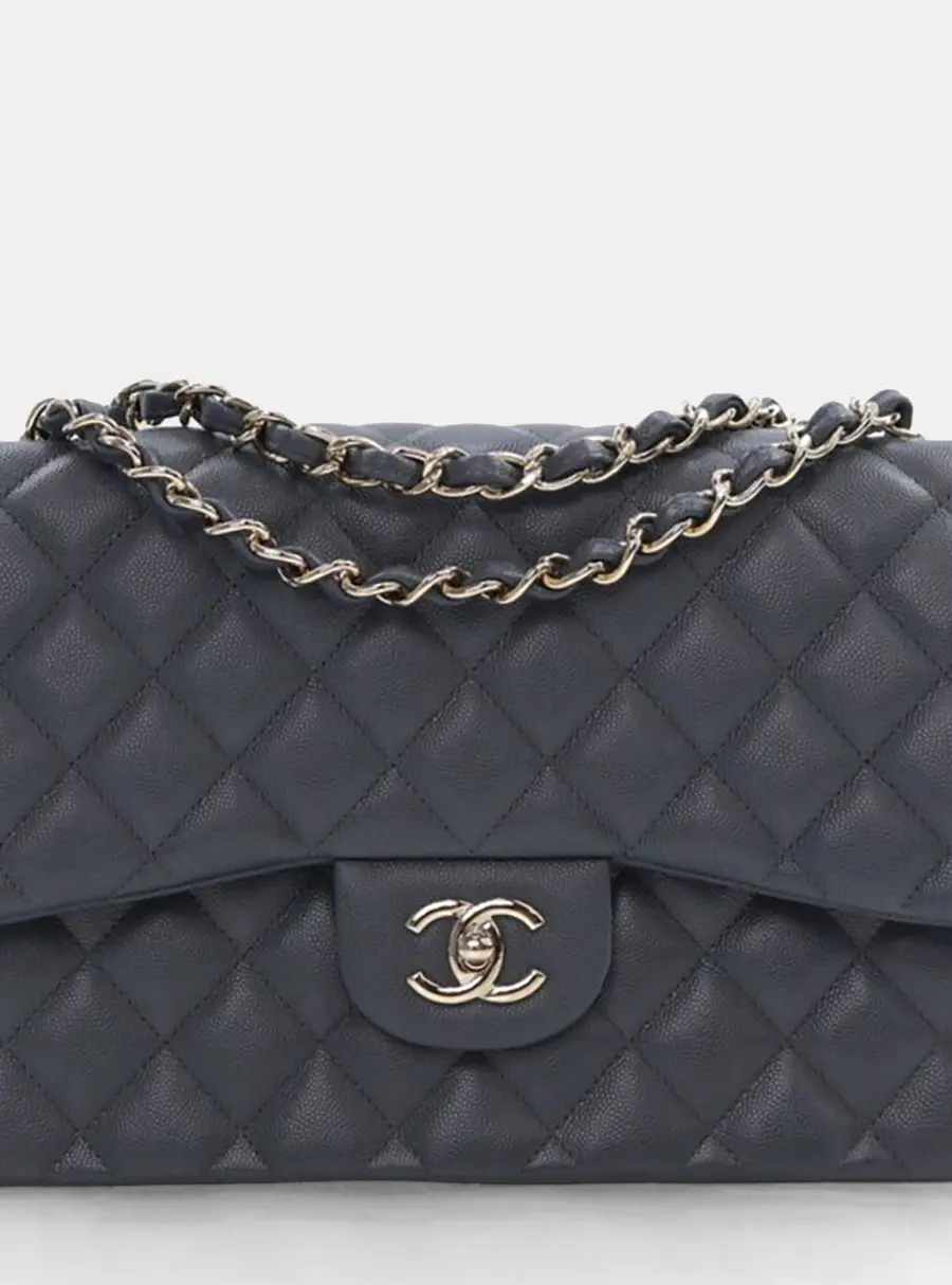Chanel Classic Jumbo Black Caviar Calfskin Leather Double Flap Bag