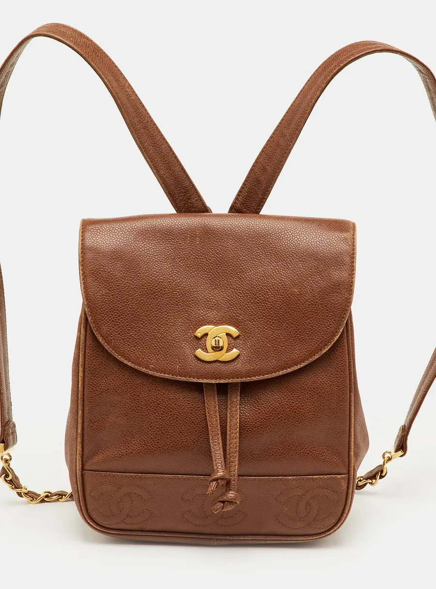 Chanel CC Drawstring Vintage Brown Caviar Leather Backpack