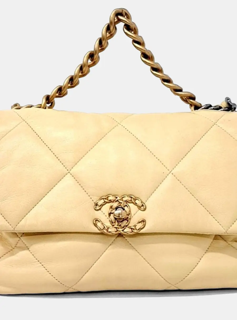 Chanel 19 Large Yellow Lambskin Leather Shoulder Bag
