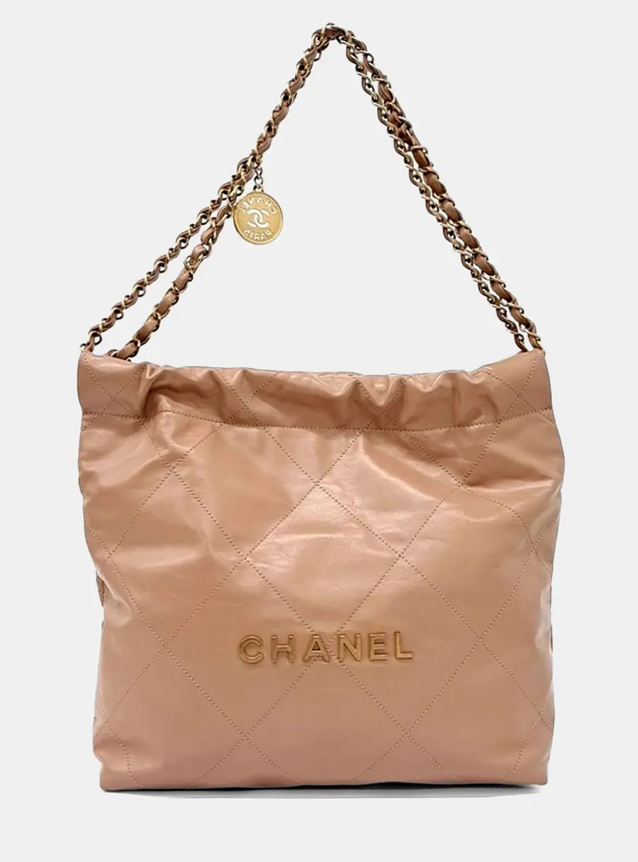 Chanel 22 Large Beige Quilted Calfskin Leather Tote Bag