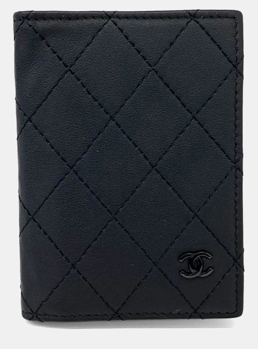 Chanel Small Black Quilted Lambskin Leather Card Holder Bag