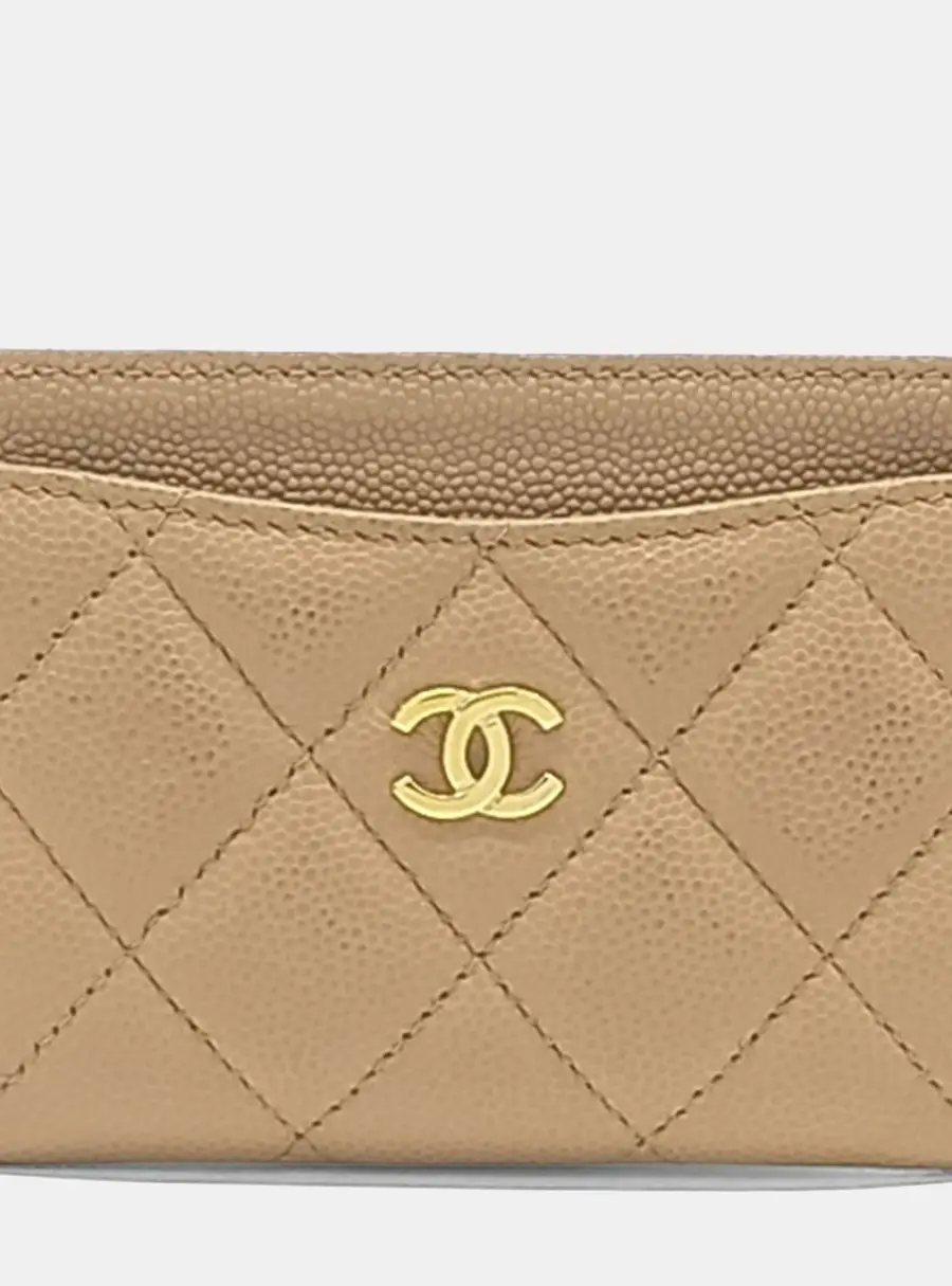 Chanel Classic Beige Grained Calfskin Leather Card Holder Bag