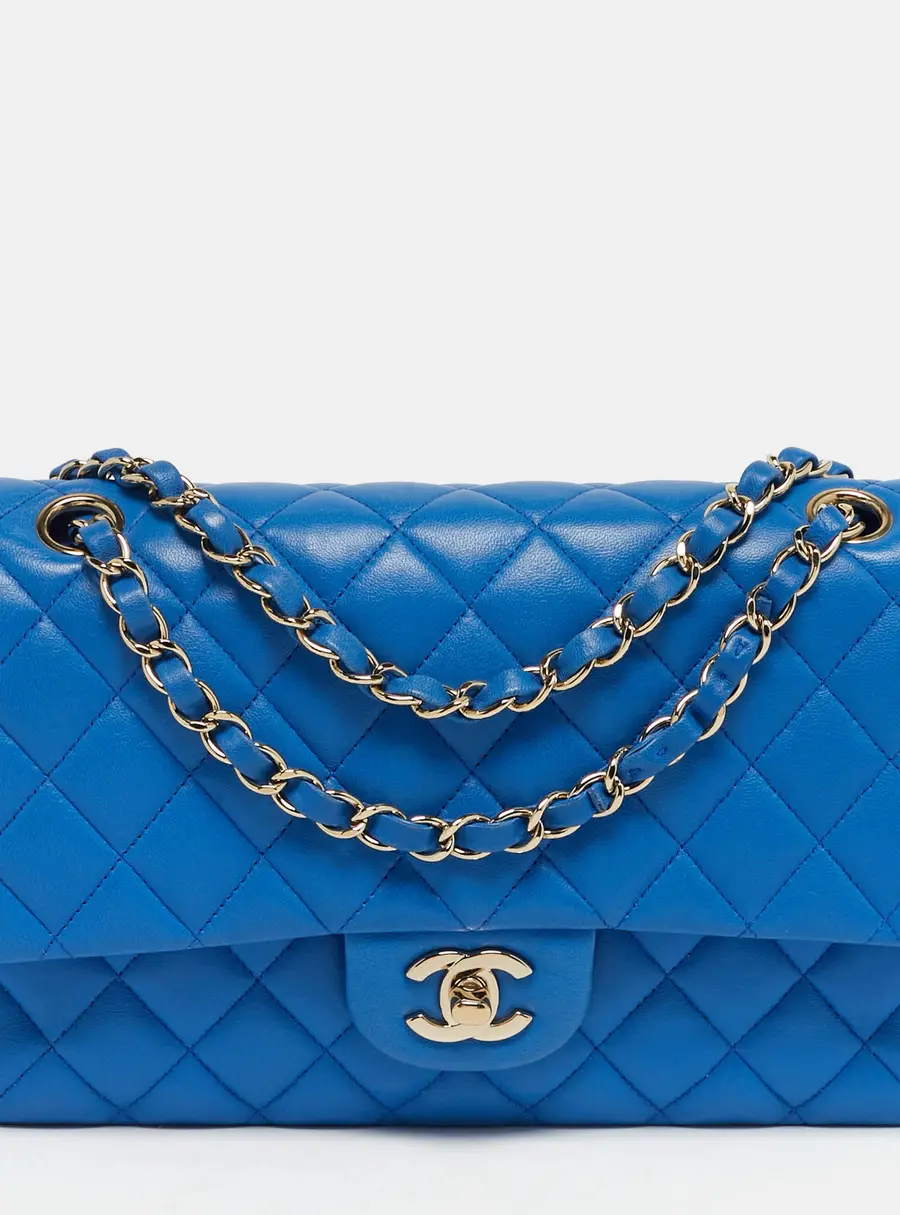 Chanel Classic Double Flap Medium Blue Quilted Leather Shoulder Bag