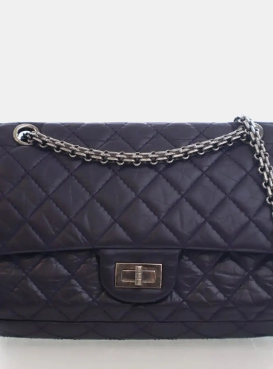Chanel Reissue 2.55 225 Black Crumpled Calfskin Leather Shoulder Bag