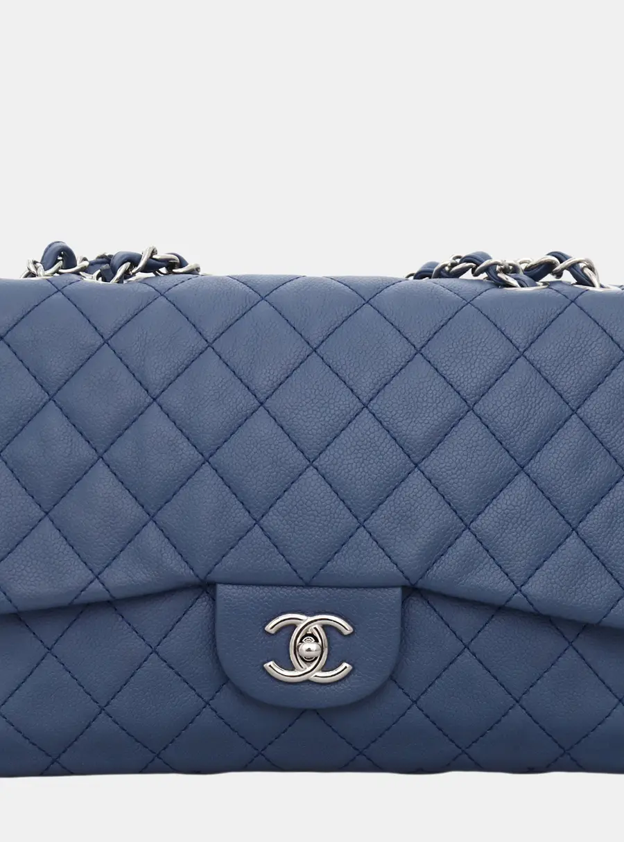 Chanel Jumbo Single Flap Blue Caviar Leather Shoulder Bag