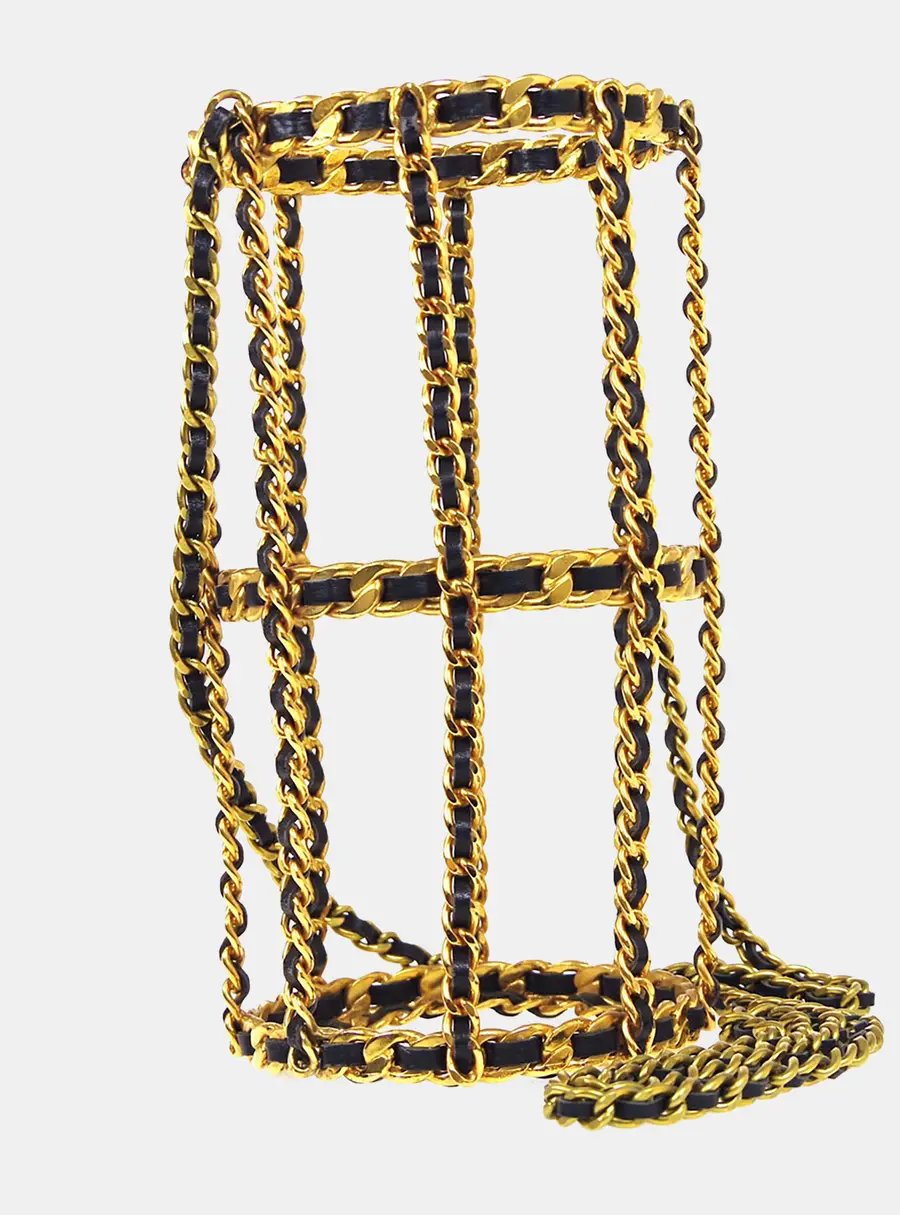 Chanel 94A Bottle Holder Small Black Gold Plated Brass Lambskin Leather Shoulder Bag