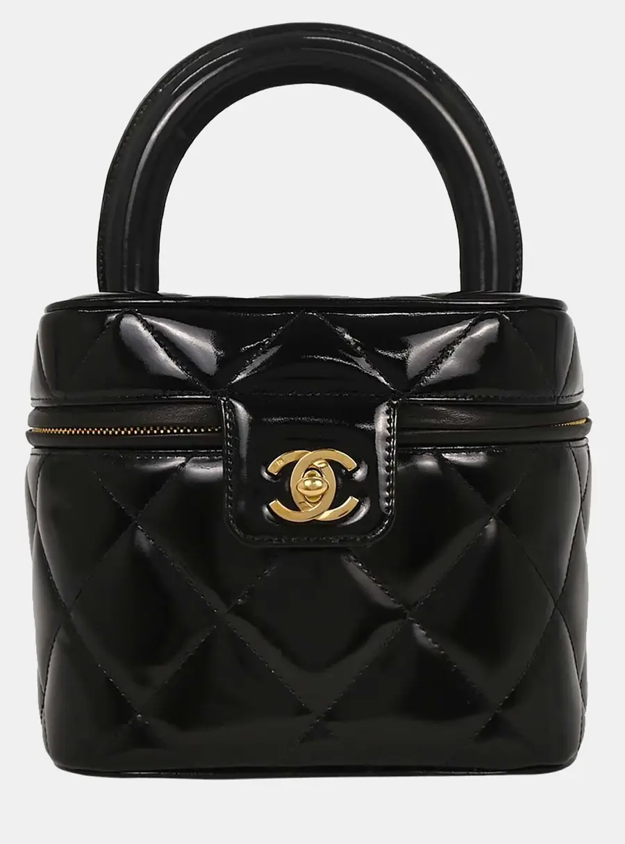 Chanel Barbie Collection Vanity Black Patent Leather Top Handle Bag
