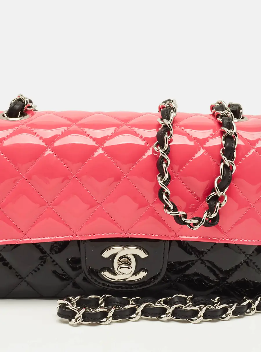 Chanel Classic Single Flap Mini Black/Pink Quilted Patent Leather Bag