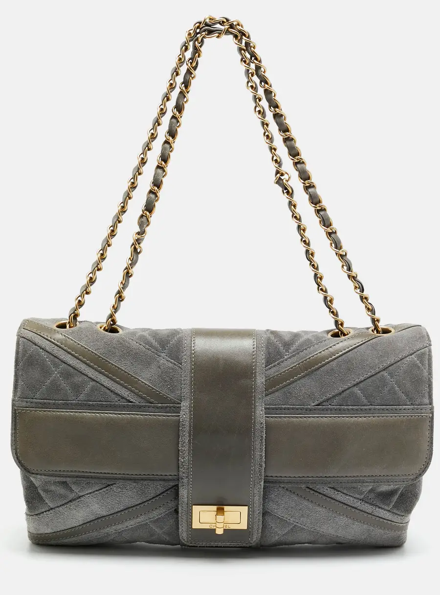 Chanel Union Jack Reissue Grey Quilted Leather and Suede Flap Bag