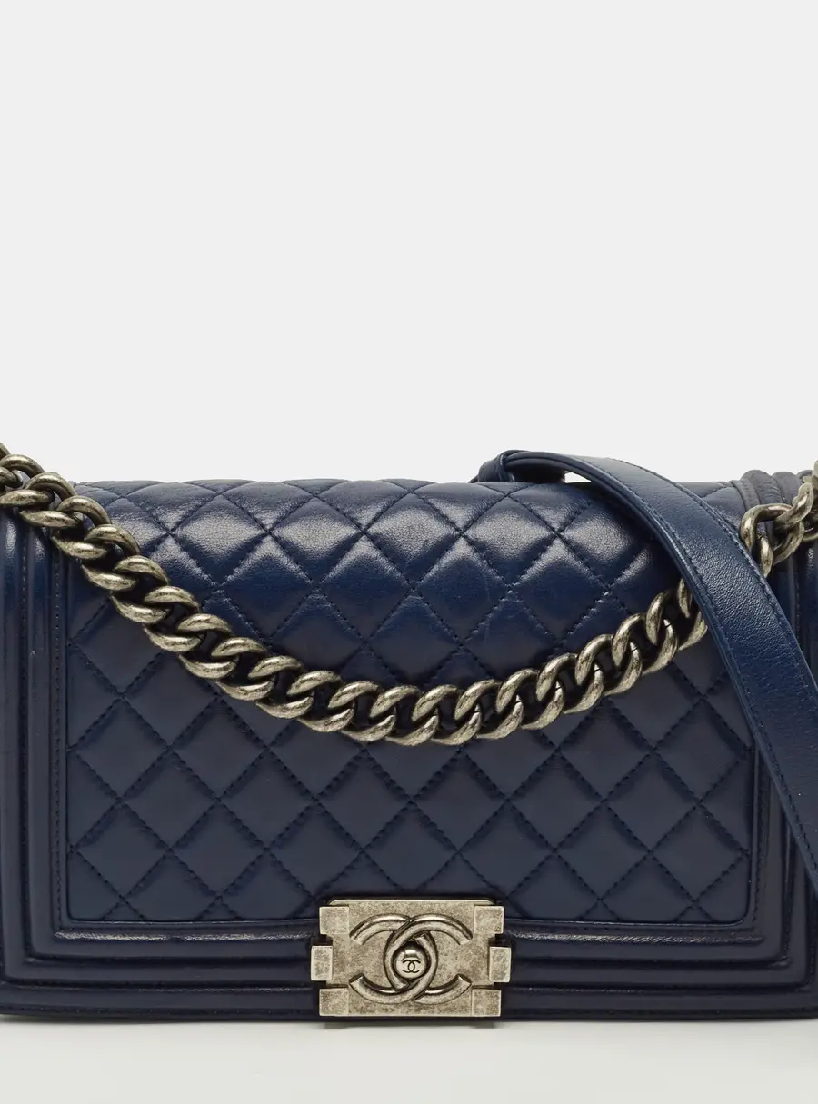 Chanel Boy Medium Dark Blue Quilted Leather Flap Bag