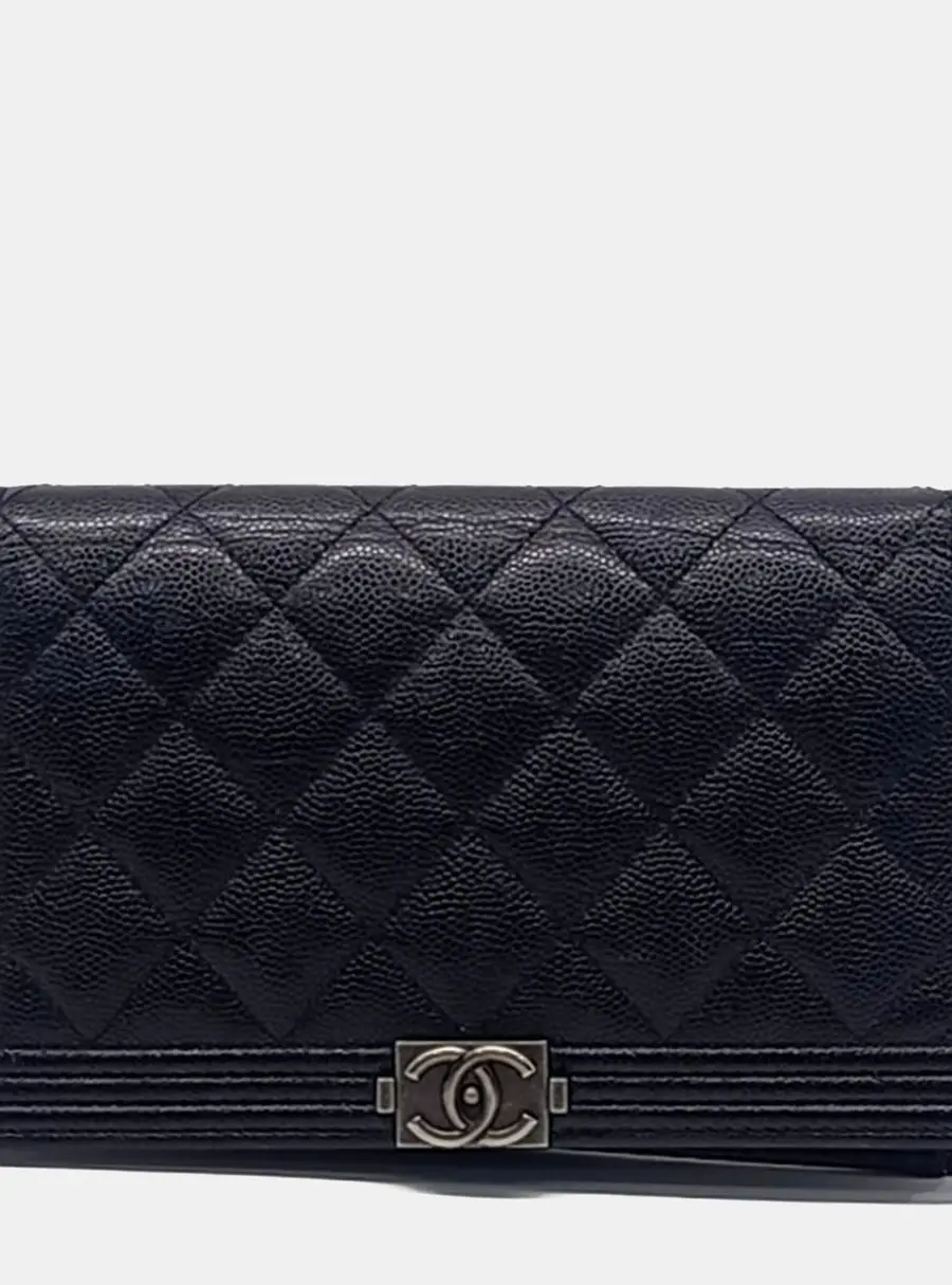 Chanel Boy Long Flap Wallet Black Caviar Leather Bag