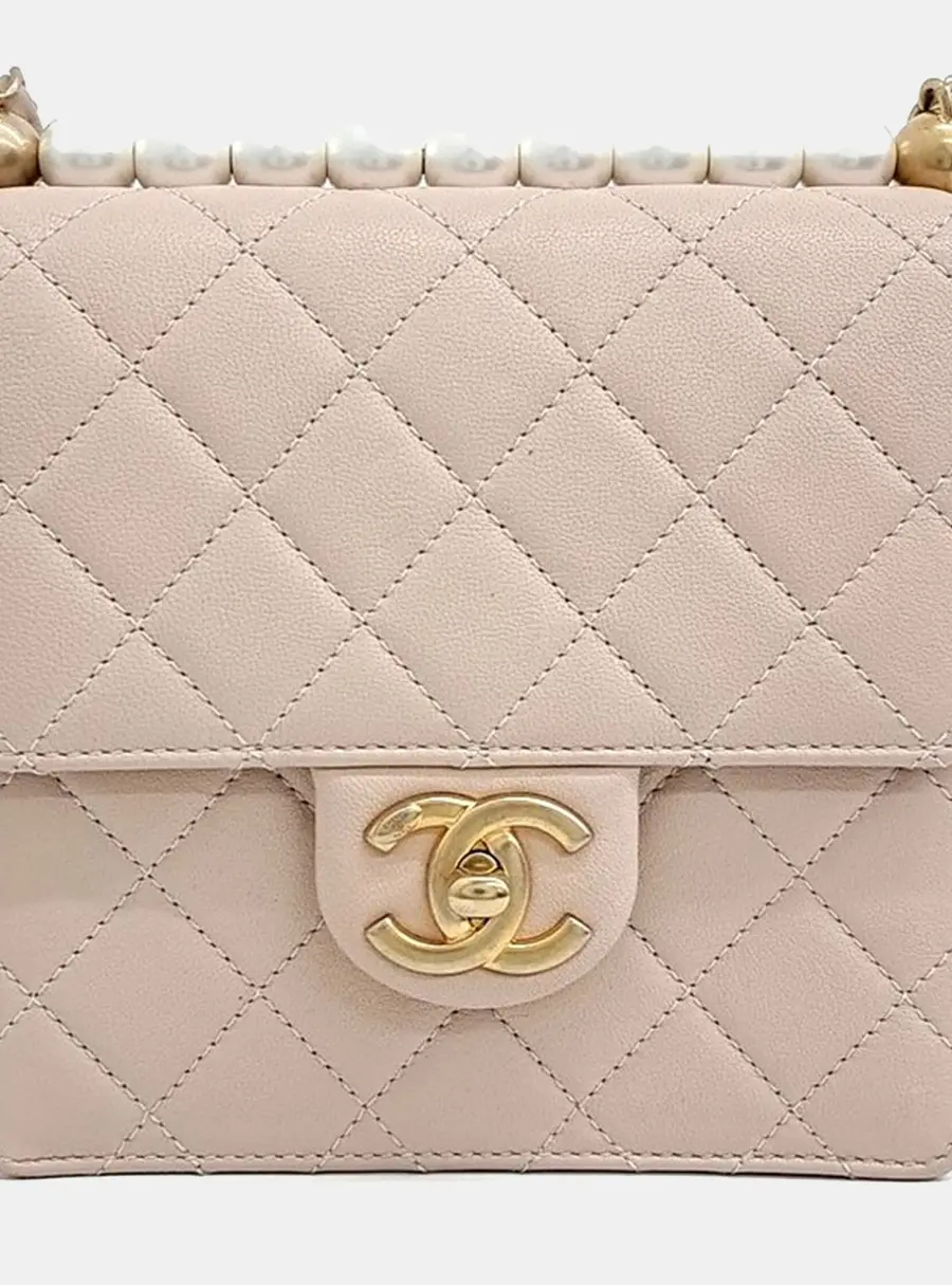 Chanel Chic Pearls Small Beige Lambskin Leather Flap Bag