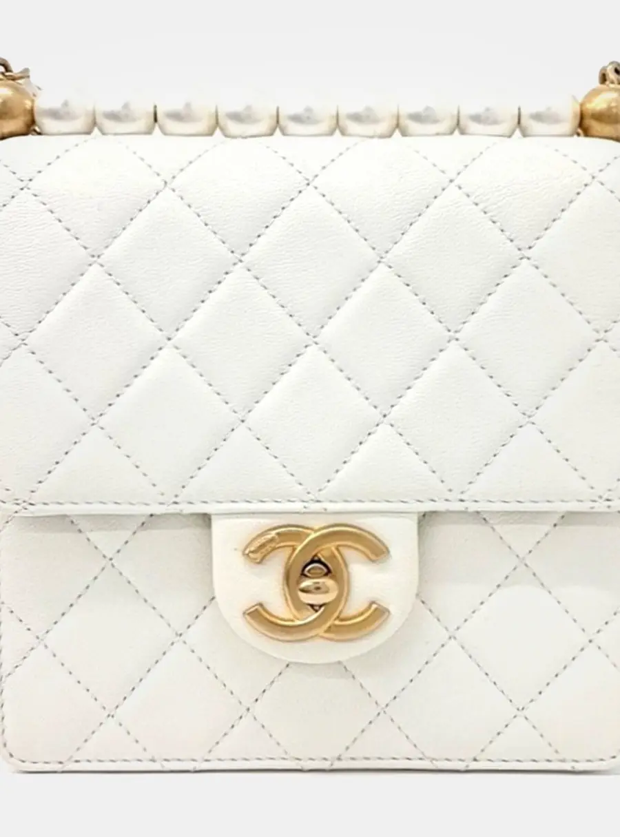 Chanel Small Chic Pearls White Lambskin Leather Shoulder Bag