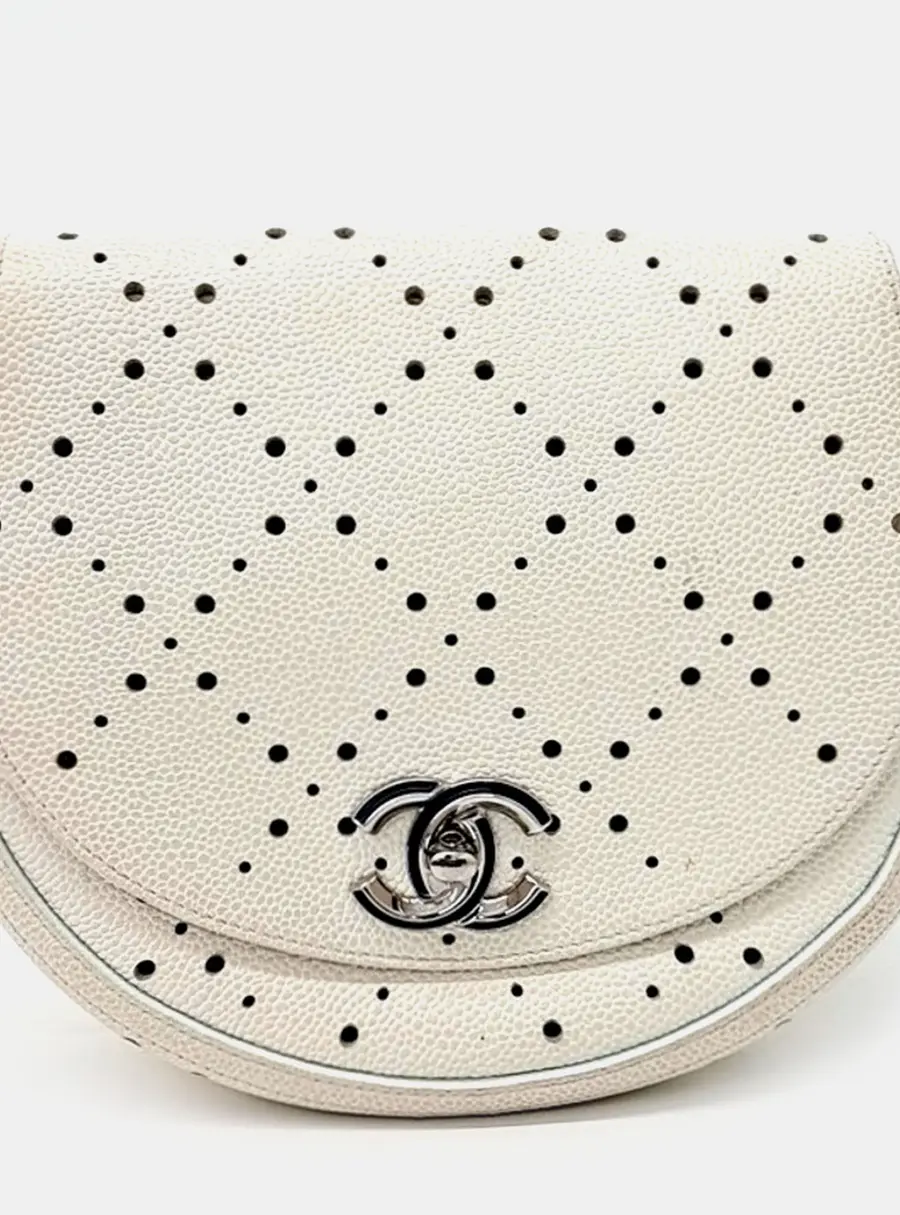 Chanel Punching Crossbody Bag Cream Caviar Leather Crossbody Bag