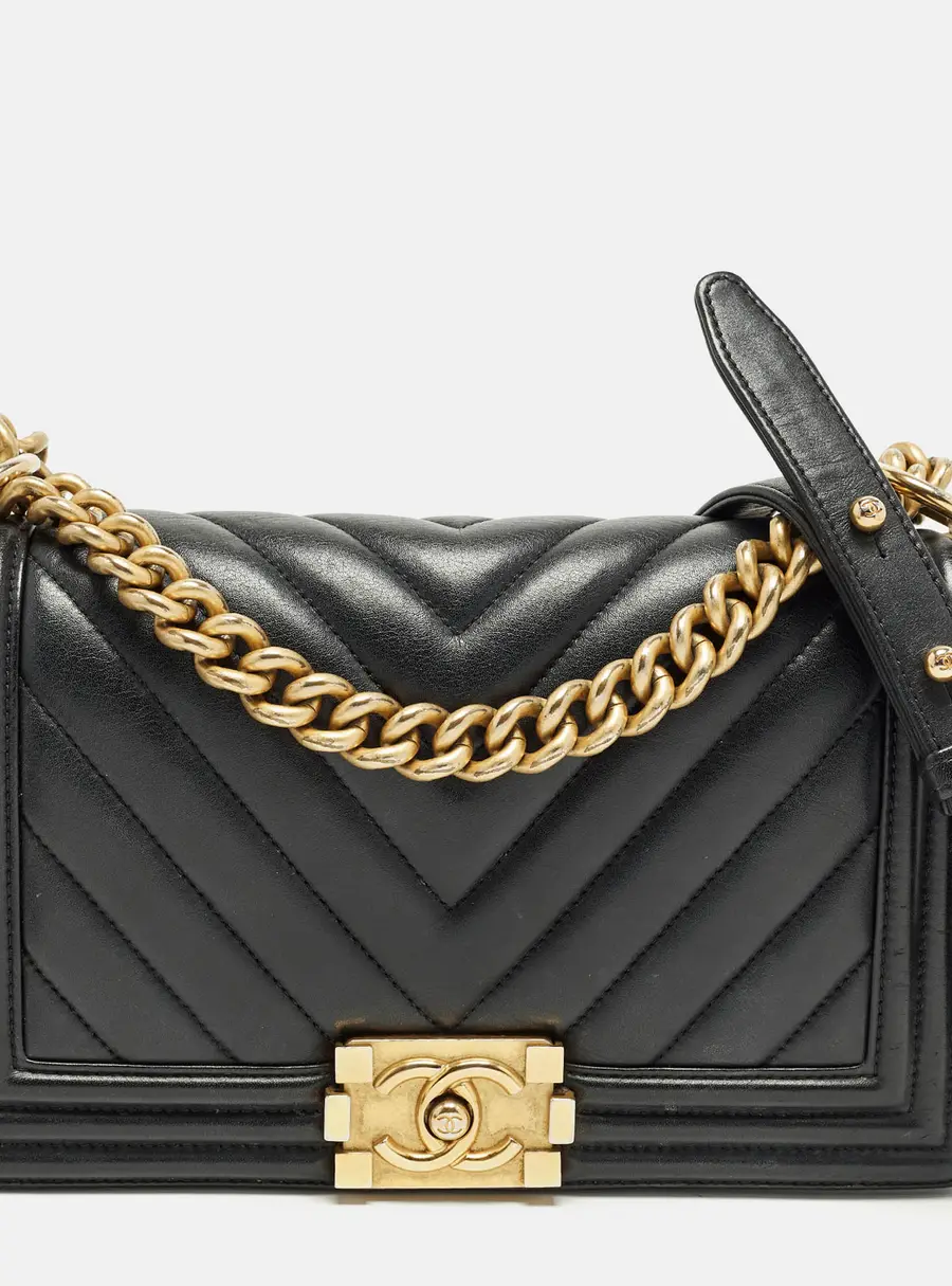 Chanel Boy Medium Black Chevron Leather Flap Bag